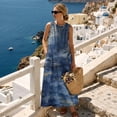 thumbnail image 3 of Xoenoiee Blue Mountain Tree Leaf Print Women Casual Loose Bohemian Dress with Pockets, Sleeveless Cotton Linen Long Maxi Summer Dress, Beach Vacation Boho Sundress 2026 Summer Outfits, Size S, 3 of 7