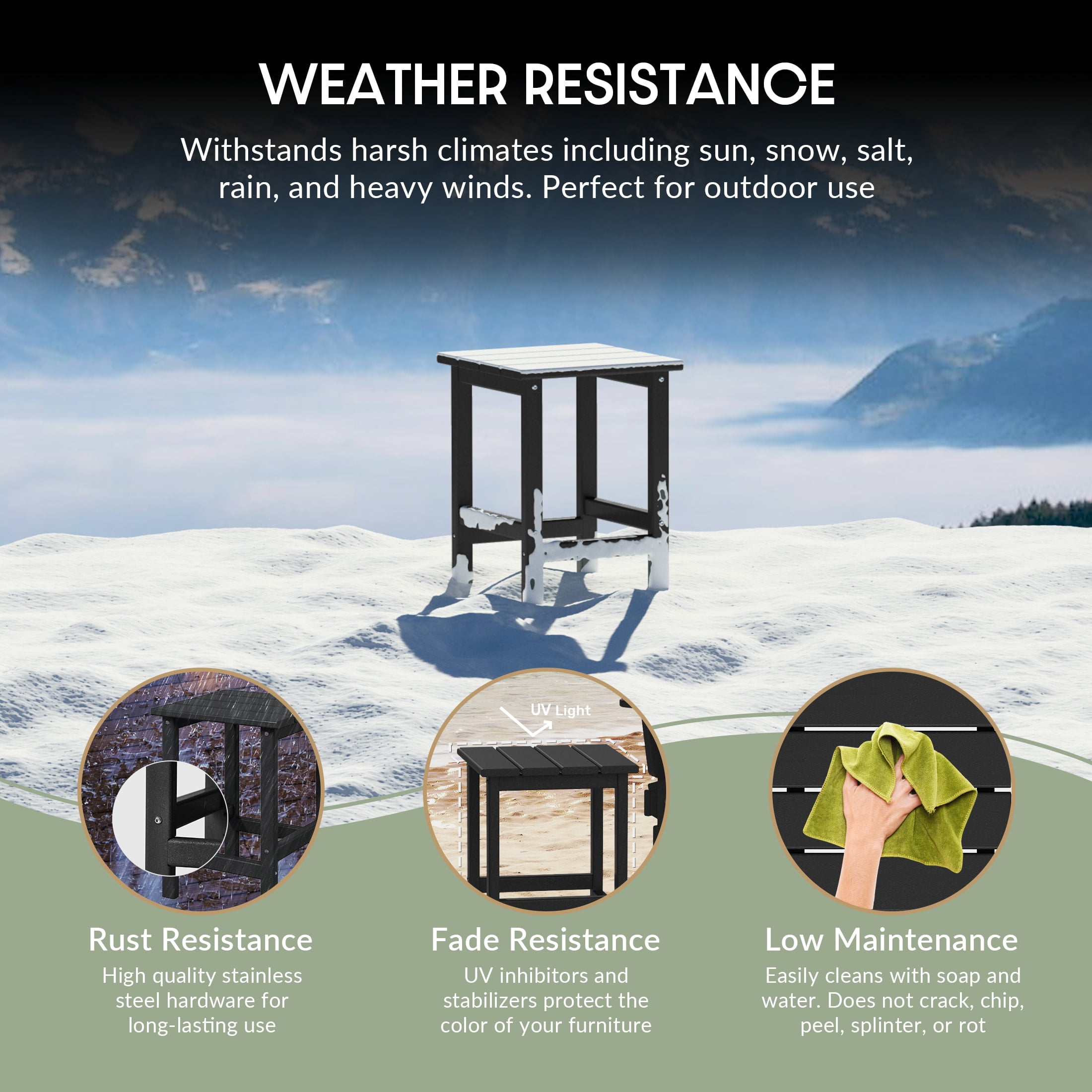 WestinTrends Malibu 3 Piece Outdoor Rocking Chair Set, All Weather Poly Lumber Porch Patio Adirondack Rocking Chair Set of 2 with Side Table, Black
