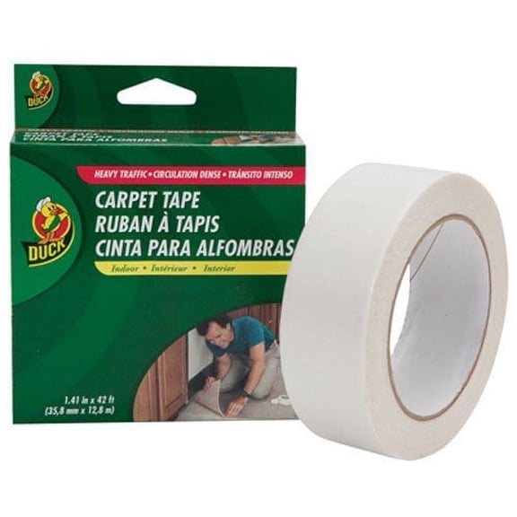 Duck Brand Indoor Heavy Traffic Carpet Tape - Heavy Duty - Single Roll, 1.41 in x 42 ft, White
