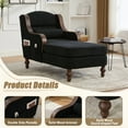 thumbnail image 5 of Chaise Lounge Chair Indoor, Upholstered Chenille Sleeper Sofa Bed with Wooden Armrests and Legs, Lazy Reading Chair Couch,  Bearing 500LBS, Black, 5 of 7