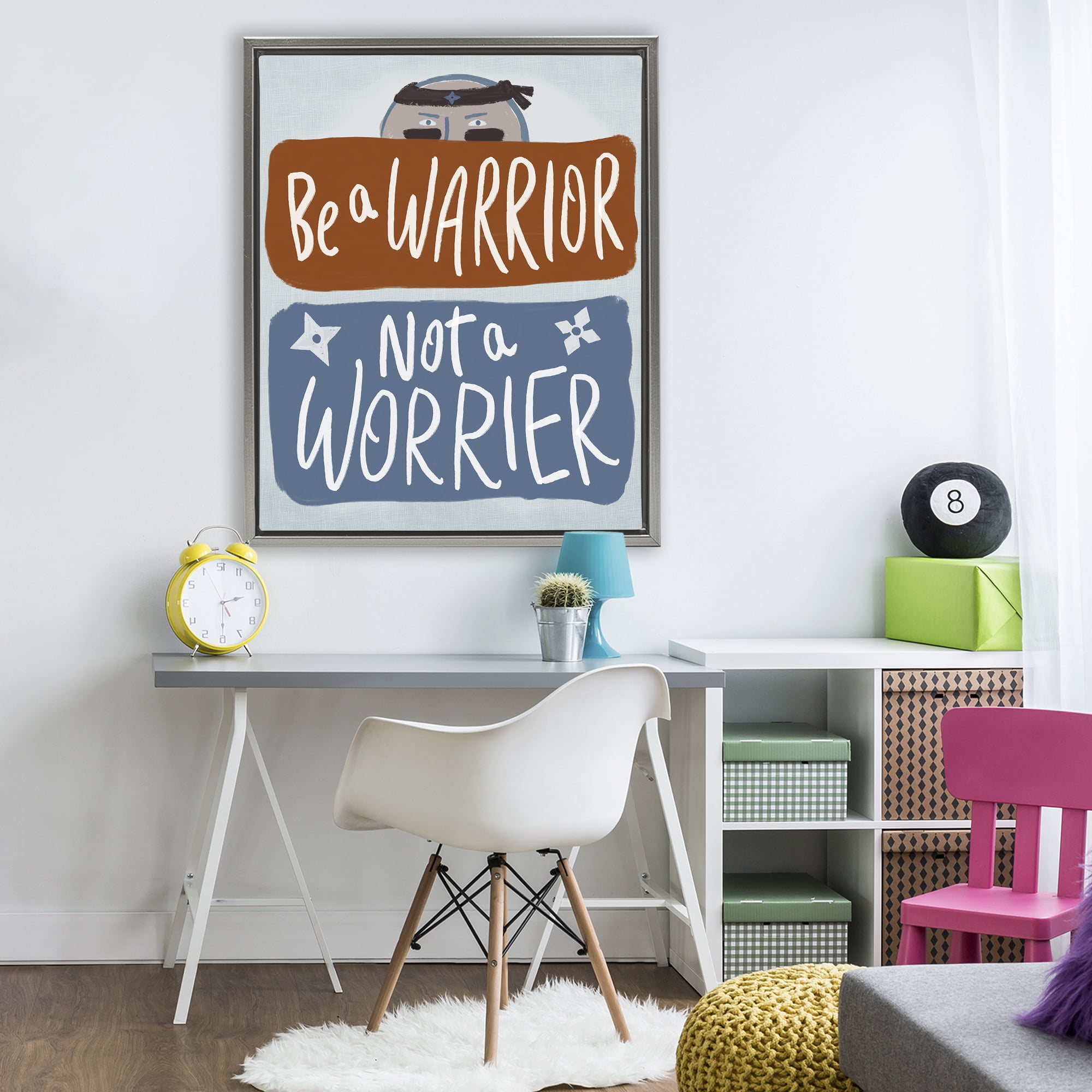 Stupell Industries Warrior Not Worrier Gray Framed Floater Canvas Wall Art, design by Connie Summers