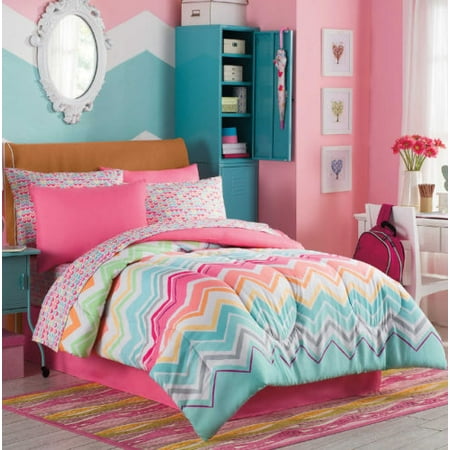 Rainbow Sherbet Chevron Teen Girls Colorful Twin Comforter Set