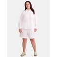 thumbnail image 3 of Just My Size Women's Plus Size Gauze Button Front Shirt and Pull On Shorts Set, 2-Piece, Sizes 0X-4X, 3 of 5