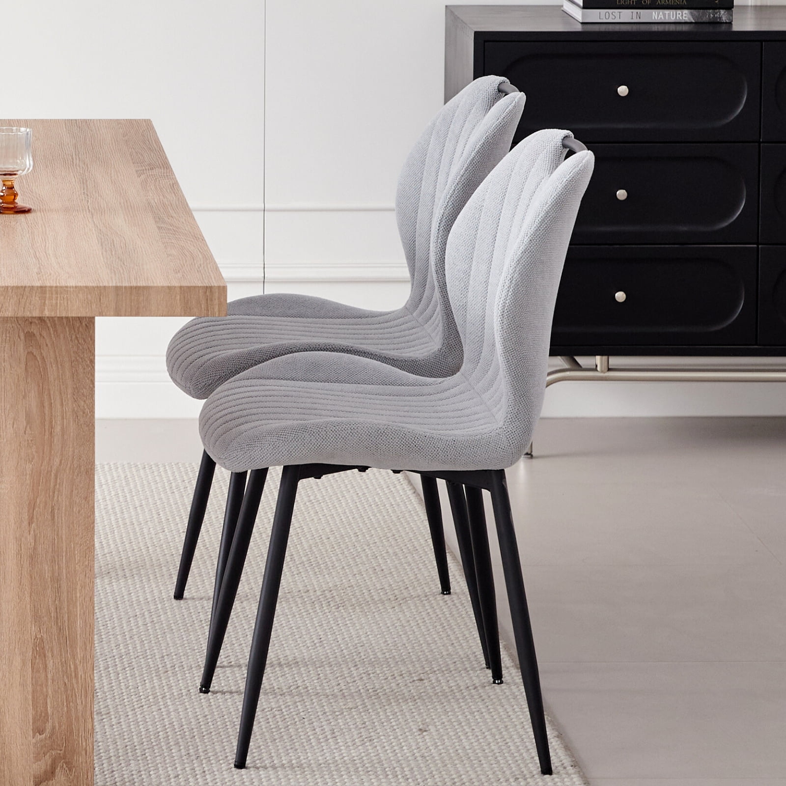 Dining Chairs Set of 4, Modern Upholstered Kitchen Chairs Scandi Living Room Fabric Wingback Side Chairs with Metal Legs, Gray