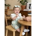 thumbnail image 6 of BemeyourBBs Infant Baby Girl Summer Clothes Floral Patchwork Romper Ruffle Short Sleeve Daisy Print Fake Two-piece Front Bow Jumpsuit with Headband, 6 of 9