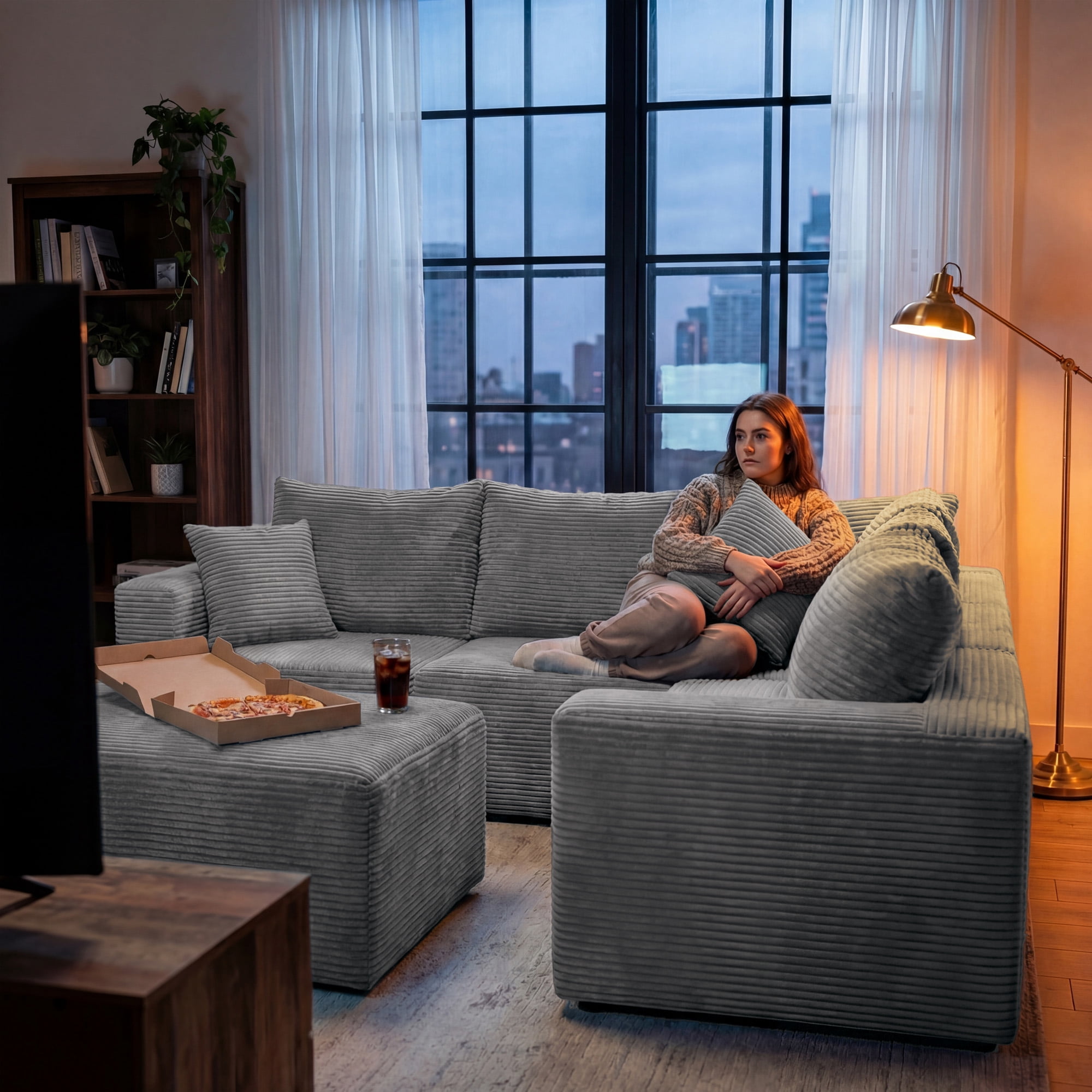 Homall Modular Corduroy Sofa, Sectional Couch with Convertible Modules, Modern Minimalist Sofa Set for Living Room, Freely Combinable Sofa Furniture, Grey