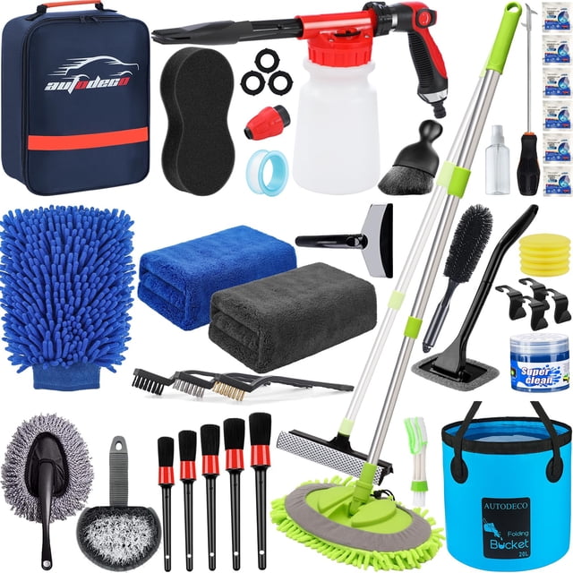 Kit de limpieza de coches AUTODECO, 42 unidades, con pistola pulverizadora de espuma