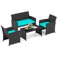 thumbnail image 2 of Costway 4 PCS Patio Conversation Set with Seat Cushions & Tempered Glass Tabletop, Porch Turquoise + Black, 2 of 10