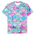 thumbnail image 4 of Wang6 Womens Plus Size Short Sleeve Graphic Tees Causal Sparkle Fish-Scale Printed Tshirts Summer Loose Fit Crew Neck Tops Shirts Light Blue L, 4 of 4
