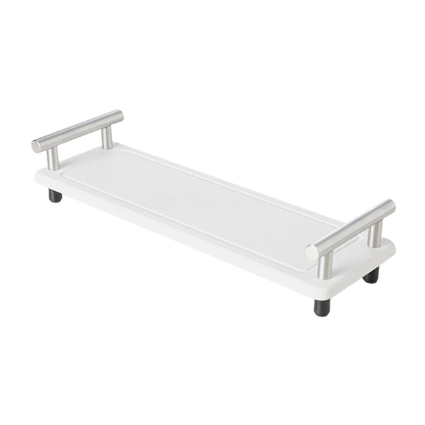 Organizador de fregadero de cocina de secado rápido, bandeja minimalista multifuncional para almacenamiento mango de plata blanca