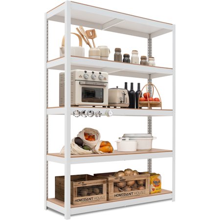 HOMEDANT White 48" Wide Heavy Duty Garage Storage Shelving Adjustable 5-Tier Metal Shelves Laminated Organization Shelf Industrial Utility Rack Pantry Shed Warehouse Office Store