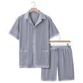thumbnail image 7 of hotojiny Men's 2 Piece Set Summer Beach Outfits Breathable Hollow out Mesh Button down Shirts Shorts Set Casual Tracksuit(Gray,XX-Large), 7 of 7