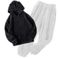 thumbnail image 1 of Puntoco Pijamas para mujer Ropa de dormir para el hogar para hombres y mujeres y conjunto de capucha de 2 piezas con cubierta cálida de invierno Conjunto de color sólido, 1 of 4