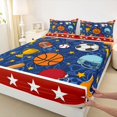 thumbnail image 3 of Manfei Boys Sport Fitted Sheet Full, Rugby Baseball Football Bed Set, Navy Red Orange 3pcs, 1 Fitted Sheet and 2 Pillowcases, 3 of 6