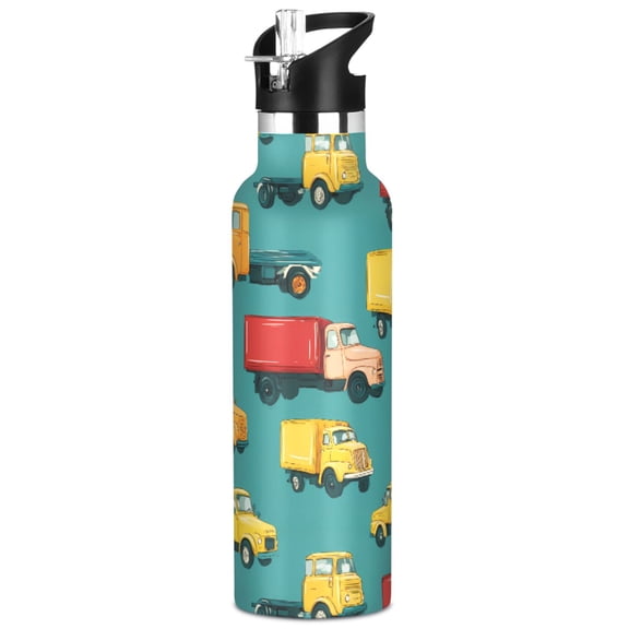 ALAZA Cartoon Trucks Vehicle-t2 Pattern Stainless Steel Water Bottle Vacuum Insulated Leak-Proof Tumbler with Straw Handle 20oz
