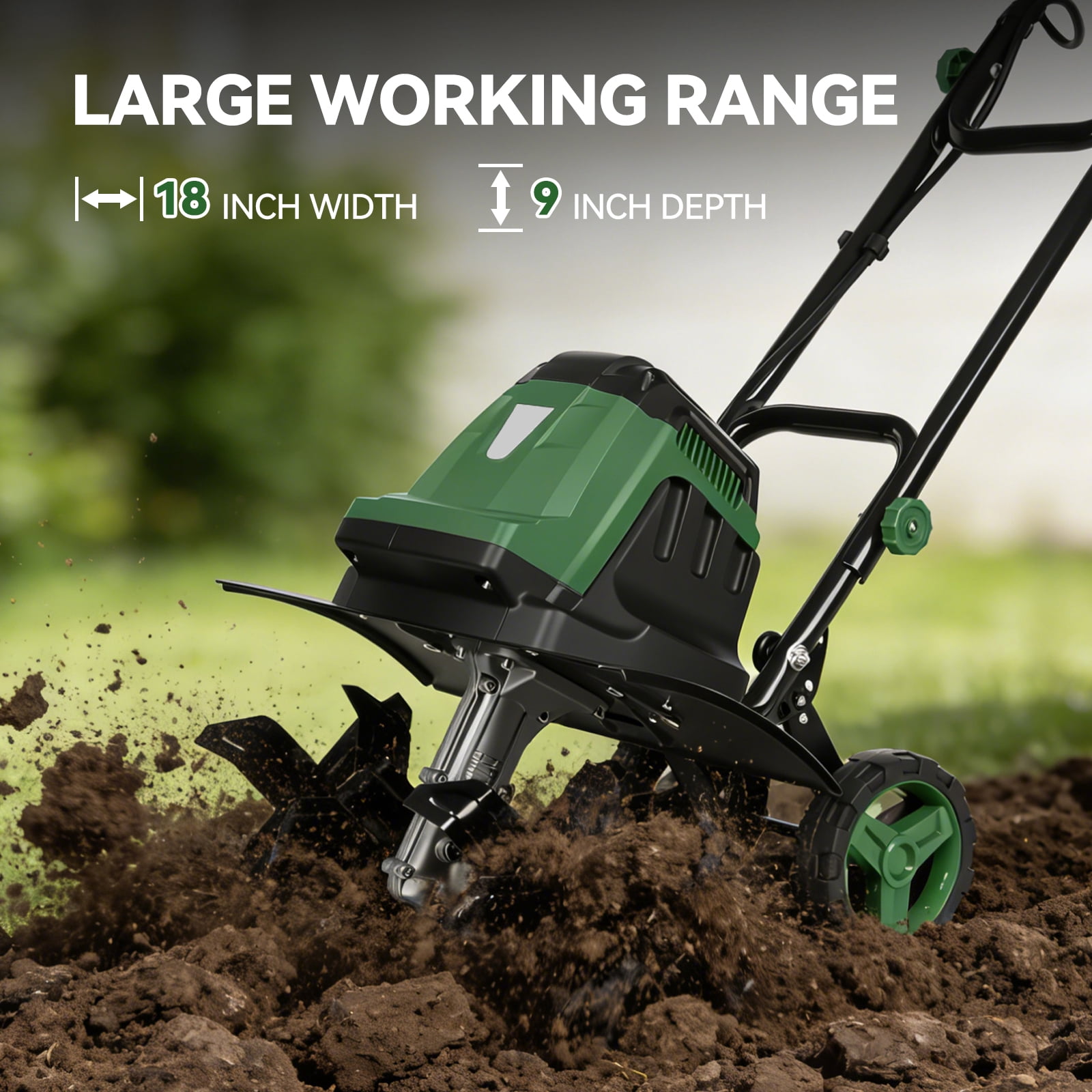 18 Inch Electric Tiller Cultivator, 15 Amp Corded Tiller with Foldable Handle, 6 Steel Tines with Wheels for Lawn, Garden and Field Soil Cultivation