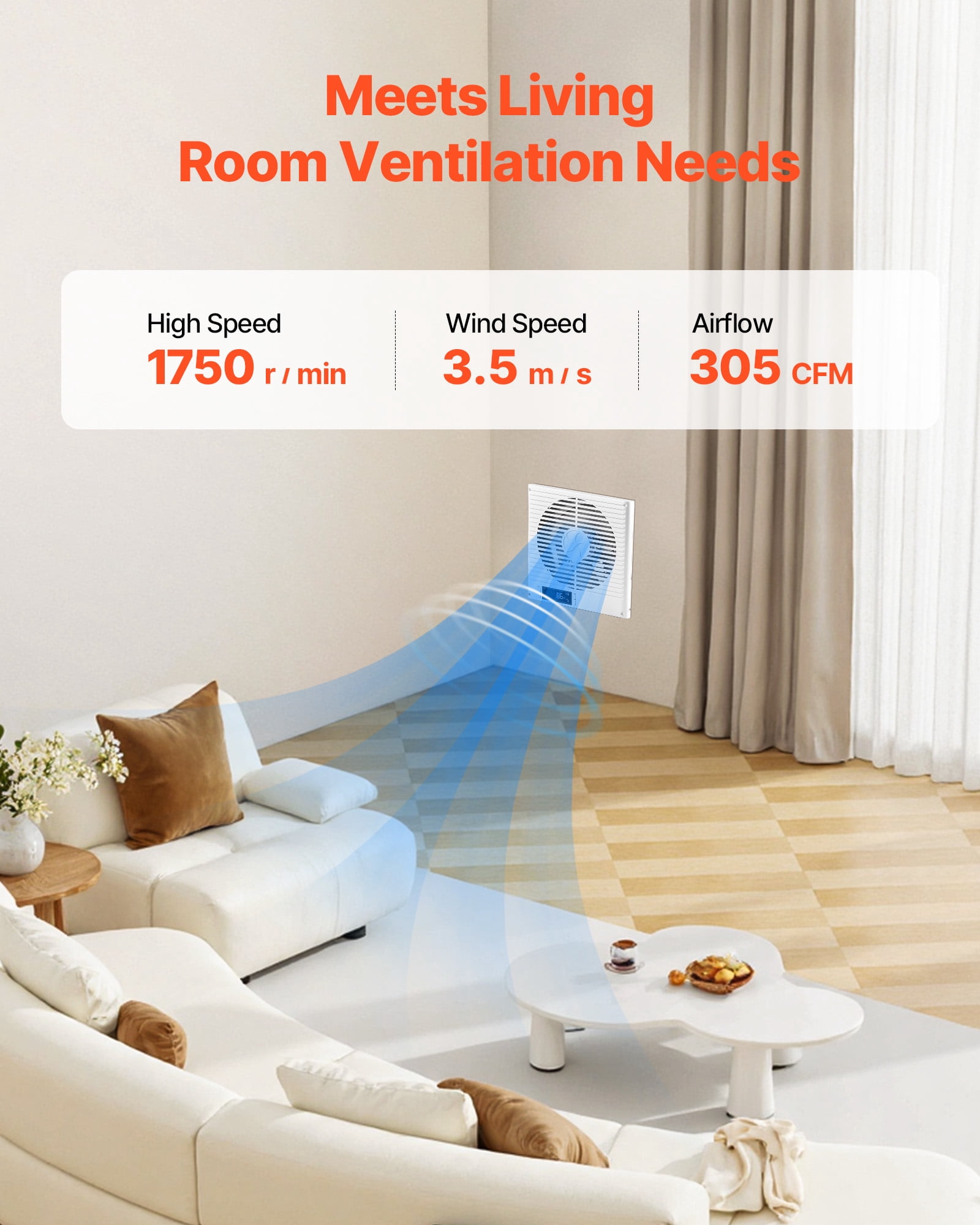 VEVOR 7.5-Inch Room to Room Fan, 2-in-1 305 CFM Through Wall Fan with Remote Control & Two-Way Airflow, 10-Speed Ventilation Quiet Vent for Kitchen, Living & Laundry Room Workshop