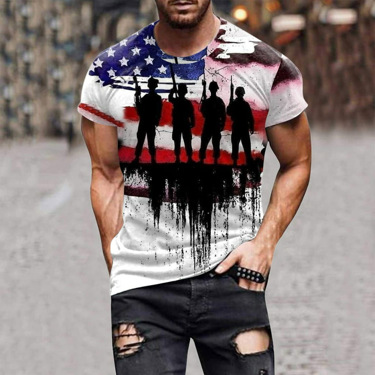 YUHAOTIN Male 4/July Slim Fit T Shirts for Men Summer Fashion Casual Fasten  3D Digital Printing T Shirt Short Sleeve Top Mens T-Shirts V Neck Cotton V  Neck T Shirts Men 