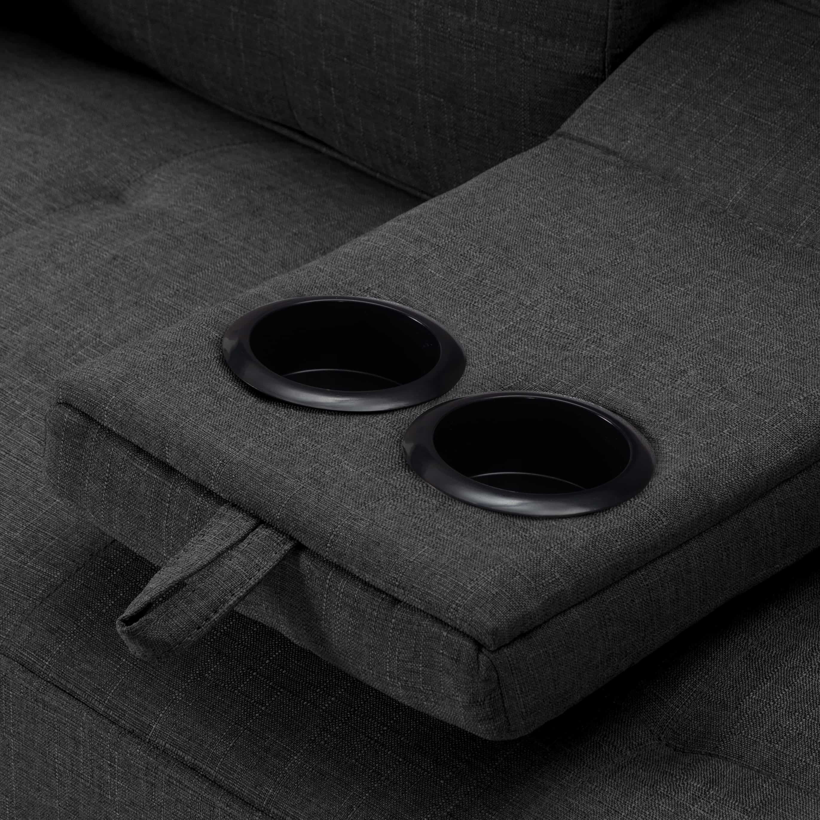 BSHTI Twin Size Futon Convertible Sleeper Sofa Bed,Polyester Upholstery,3 Angles for Adjusting Backrest with 2 Cup Holders,Removable Arm Cushions,Dark Gray