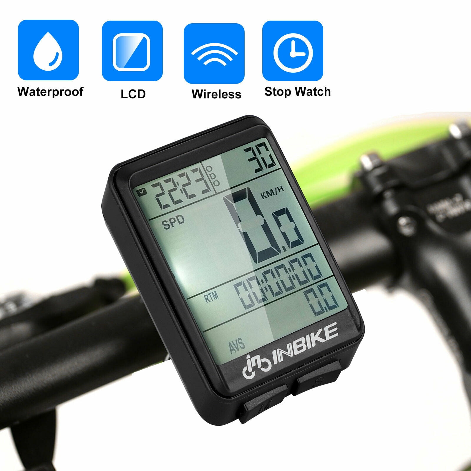 Wireless LCD Digital Cycle Computer Bicycle Bike Backlight Speedometer Odometer 