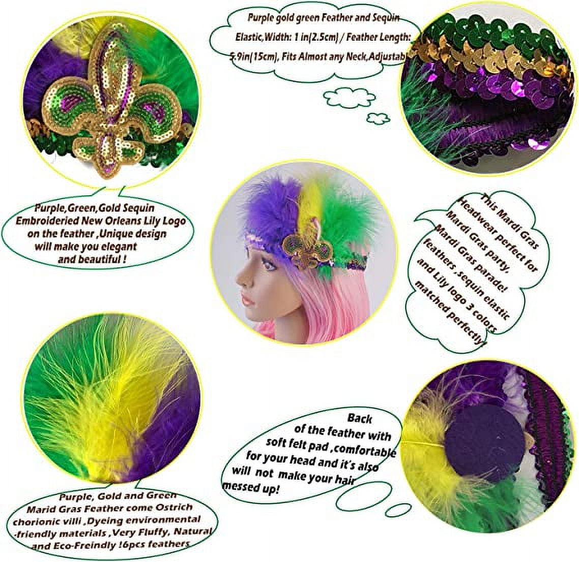 Mardi Gras Feather Headband Sequins Glitter Hair Band for Adult