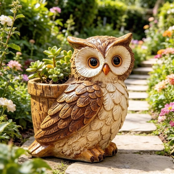 Cute Owl Shaped Resin Planter, Decorative Flower Pot for Indoor Plants Succulents, Desktop Figurine Organizer for Shelf Windowsill Home Decor Gift