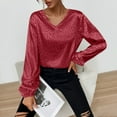 thumbnail image 2 of tklpehg Womens Tops Long Sleeve Long Sleeve Shirts Classic Solid Colors Ladies Tops Comfortable Casual V-Neck Lightweight Loose Fit Blouse Tunic Tops Wine XXL, 2 of 8
