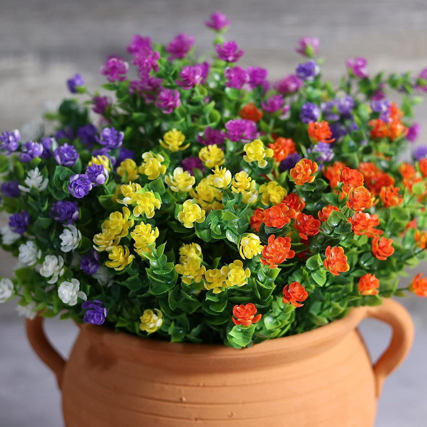 Artificial Fake Flowers, UV Resistant Faux Flowers Arrangement, Fake Plants Greenery Shrubs for Indoor Outdoors, Home Garden Patio, Porch, Hanging Planter, Window Box Farmhouse (12pcs Multi-color 3)