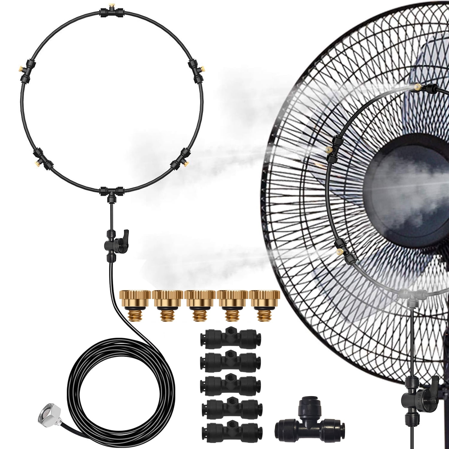 Rosnek Outdoor Misting Fan Ring Kit for Patio backyard, 5 Nozzle PE
