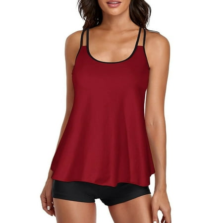 IDALL Tankini Swimsuits Bathing Suit Swimwear Control Flowy With Boyshorts Tummy Bathing For Suits Swimsuits Swim Suits for Women Camisole Tops Red M(Clearance Sales)