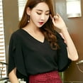 thumbnail image 3 of MRULIC chiffon blouses for women Chiffon Women Half Sleeve Butterfly Sleeve Blouse Solid V-Neck Casual Tops Women's Chiffon Shirt Black + S, 3 of 5