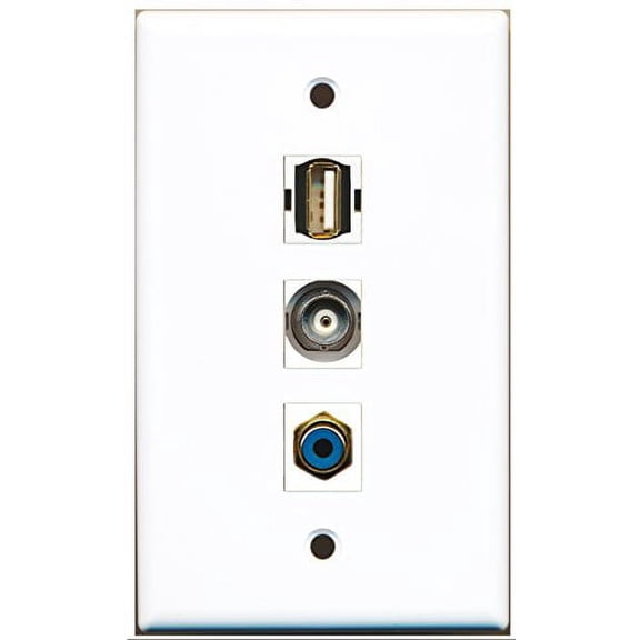 RiteAV - 1 Port RCA Blue and 1 Port USB A-A and 1 Port BNC Wall Plate