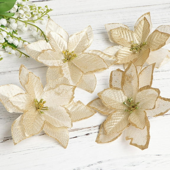 Phenofice 12Pcs Artificial Flowers Red Poinsettia For Christmas Tree Decorations Assorted Color