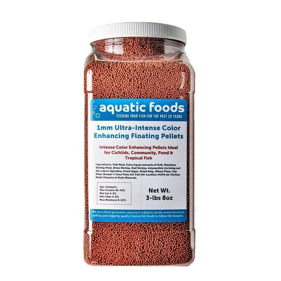 1mm Ultra-Intense Color Enhancing Floating Pellets for Discus, Cichlids, All Tropicals, Koi and Pond Fish…3-lb & 8oz Lg Jar