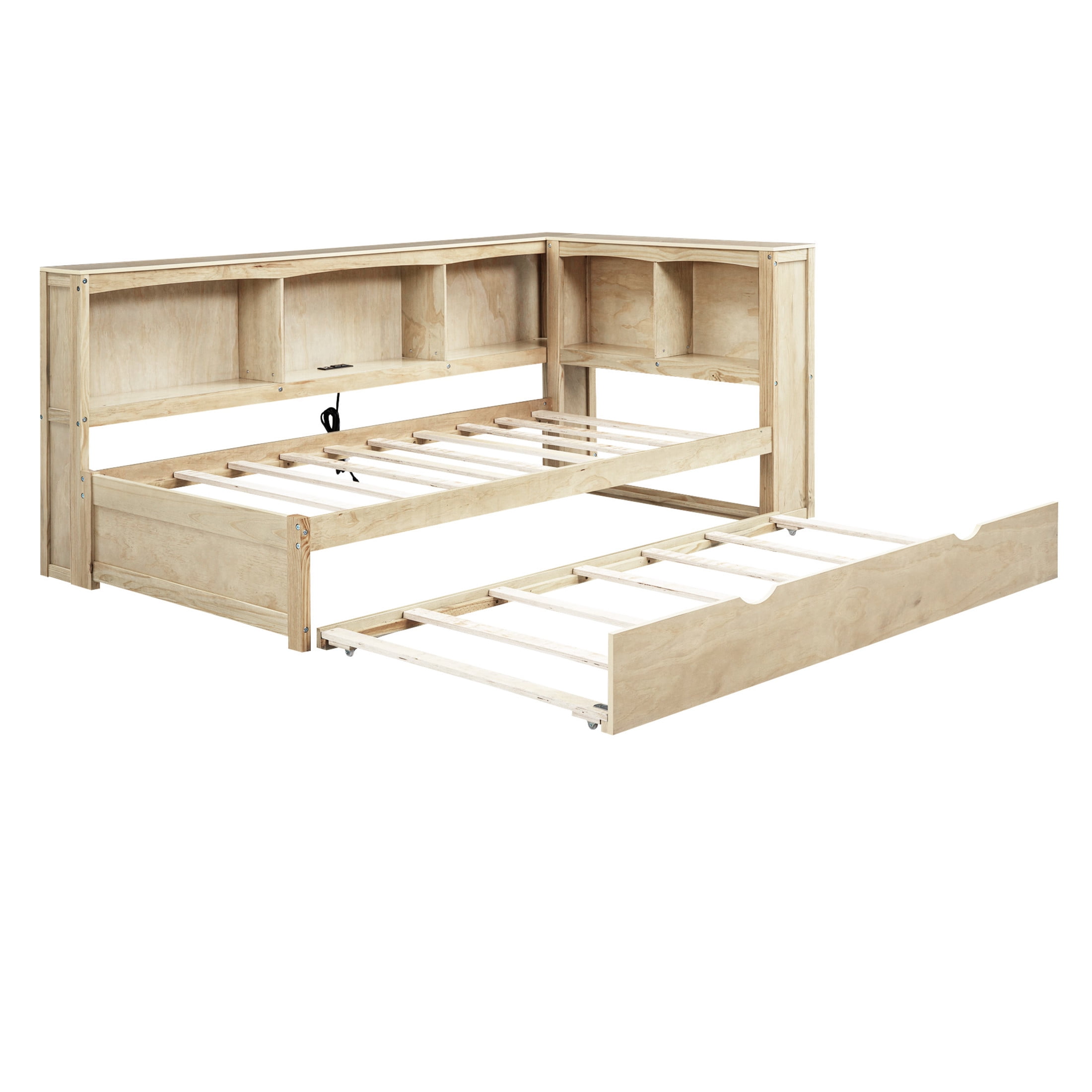 Noble House Windsor Twin Daybed with Storage Cabinets, Pull-Out Trundle and USB Charging Station, Wood