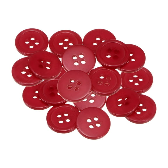 Uxcell 20pcs 24L Sewing Buttons 5/8"(15mm) Resin Round Flat 4-Hole Craft Replacement Buttons, Red