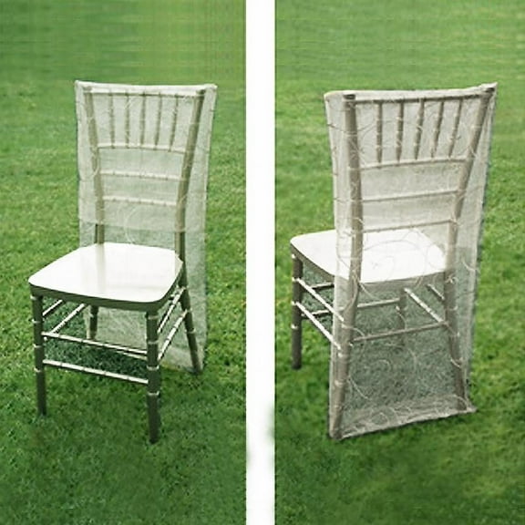 Balsa Circle Silver Sheer Organza Wedding Embroidery Chiavari Chair Slipcover