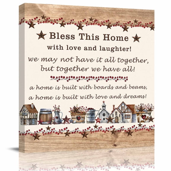 Framed Canvas Wall Art for Living Room Western Texas Star Wood Wall Decor, Red Berry Farmhouse Barn Aesthetic Paintings for Bedroom Office Kitchen, Ready to Hang Artwork Wall Pictures 8x8 Inch