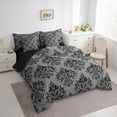 thumbnail image 3 of Manfei Retro Damask Print 7pcs Bedding Comforter Set,Vintage Baroque Flower Queen Bedding Sets,Gray Black Queen Sheet Sets For Men Women,Super Cozy Room Decor Reversible, 3 of 8