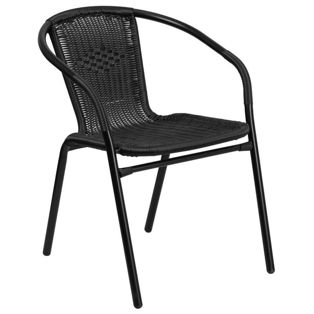 Flash Furniture Lila Black Rattan IndoorOutdoor Restaurant Stack Chair