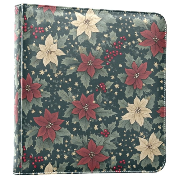 FORMRS 3 Ring Photo Album 4"x6" Self Adhesive Large Capacity PU Leather Cover, Christmas Holly Leaves