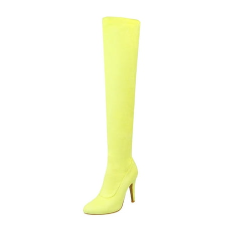 

NECHOLOGY Knee High Snake Boots for Women Women s Autumn And Winter Candy Color Suede Women Thigh High Boots with Heels Yellow 7.5