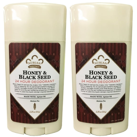 Nubian Heritage Honey And Black Seed Deodorant With Wild Honey, Apricot Oil, Babassu, Carrot And Macadamia Nut Oils, 2.25 Oz. (Pack Of 2)
