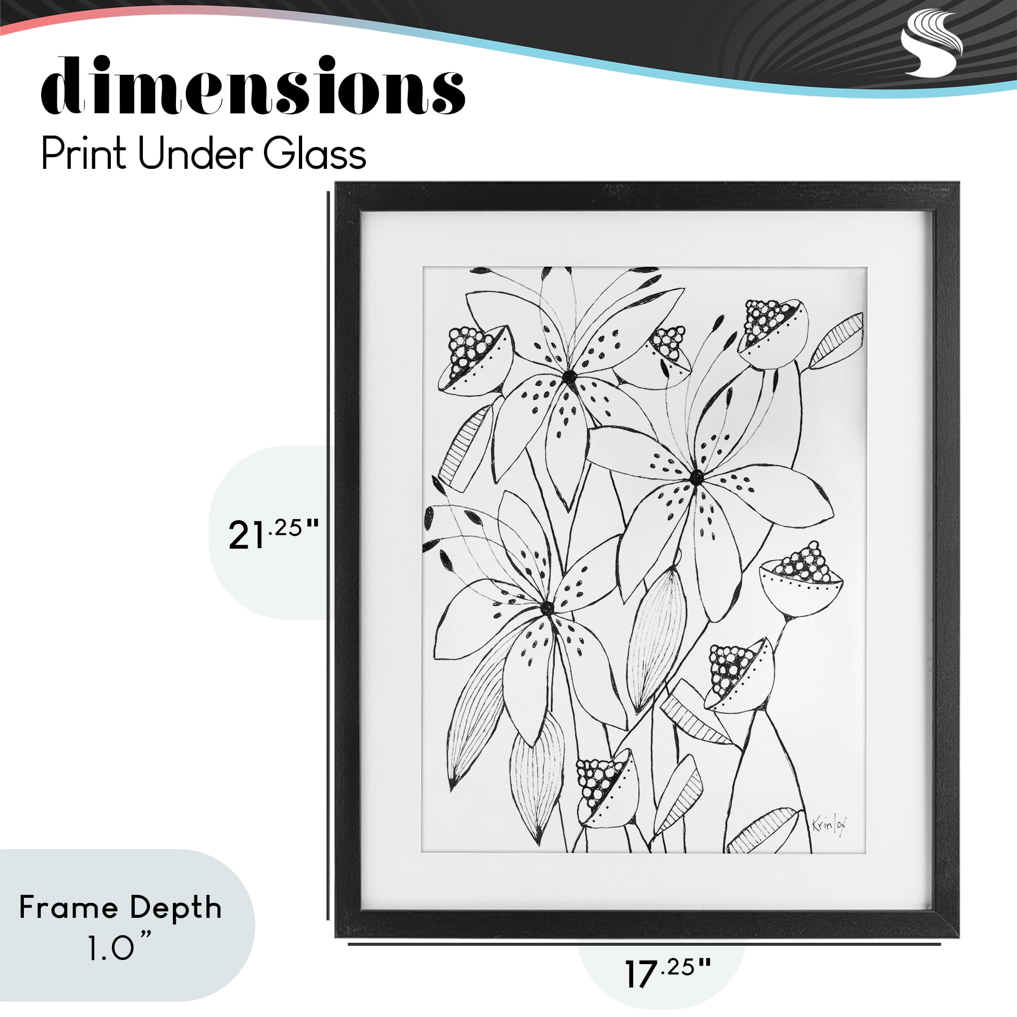 Stupell Industries Open Blooms Outline Black Framed Print Under Glass, design by Krinlox