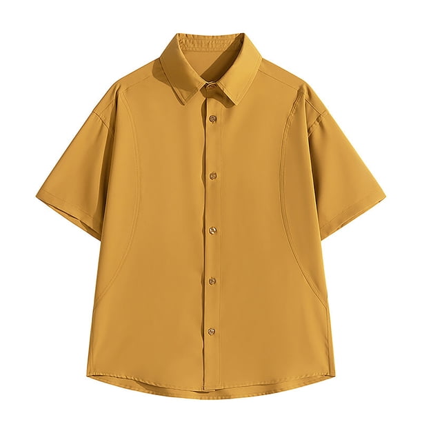 pstuiky camisetas de hombre, Camisa de manga larga vintage informal de color liso con solapa y botones para hombre camisas casuales para hombre m