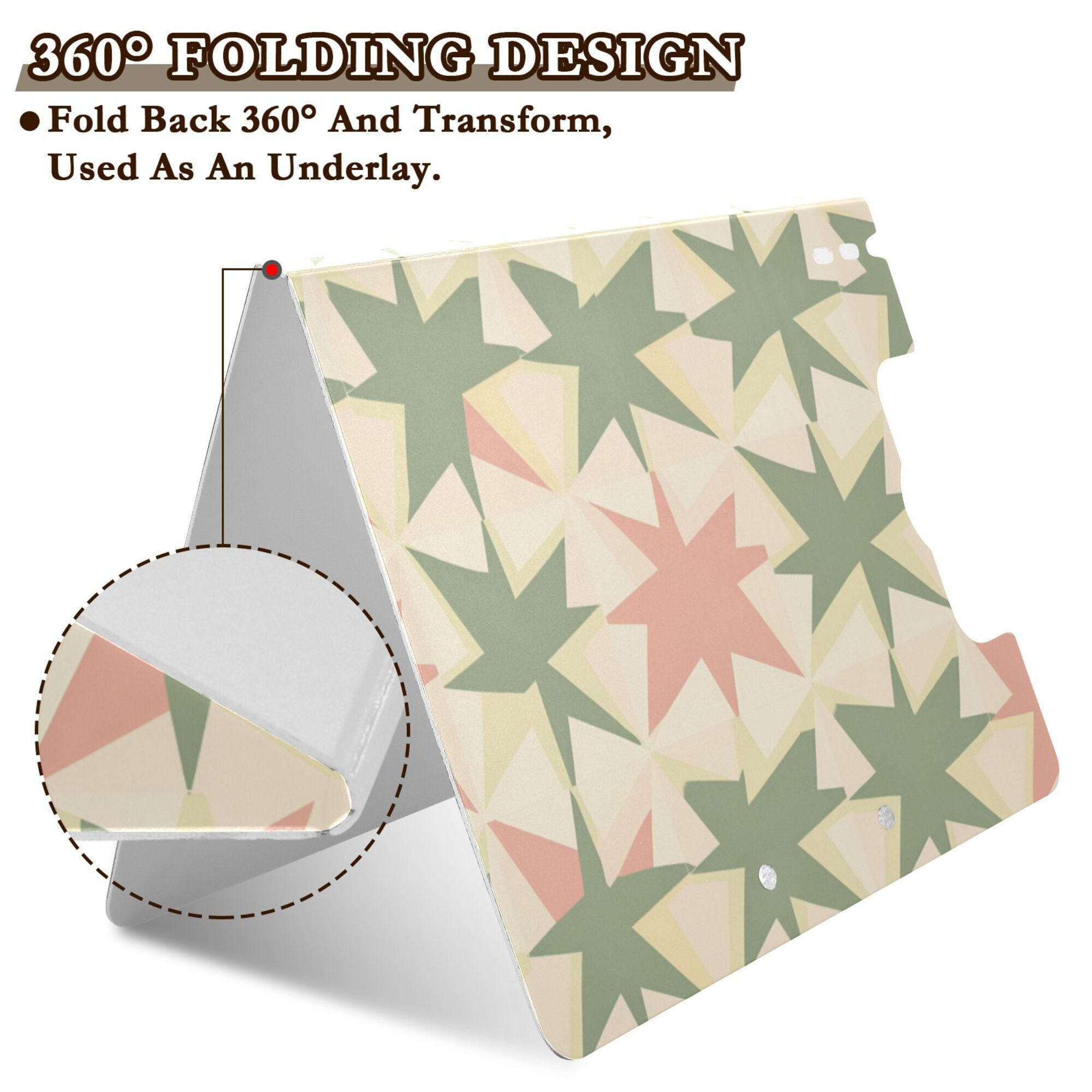 FORMRS A4 Clipboard Folder with Pen Holder Horizontal Foldable School Office Binder, Pink and Green Geometric