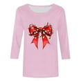thumbnail image 4 of Cadancy Christmas Shirts for Women Casual 3/4 Sleeve Funny Bow Print Blouses Dressy Vintage Plus Size Holiday Tshirts Party Winter Crew Neck Xmas Tops, 4 of 5