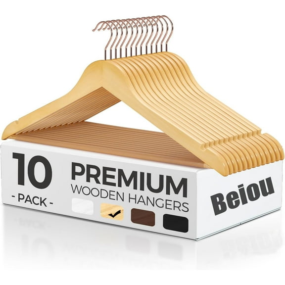10 Pack Wooden Hangers Suit Hangers Premium Natural Finish Home Coat Hangers 2024 NEW