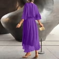 thumbnail image 5 of Women’s V Neck Midi Dress with Kimono Sleeves and Waist Tie Loose Fit Lightweight Flowy Casual Style for Daily Wear Dark Purple XL, 5 of 6