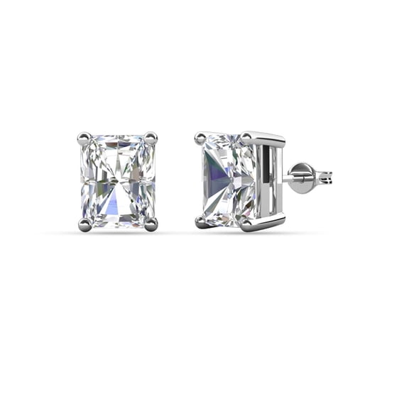 Cate & Chloe Mia 18k White Gold Plated Stud Earrings with 0.5ct Emerald Cut Simulated Diamonds Gift for Women